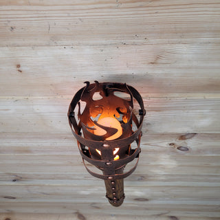 Medieval Wall Torch Sconce Light – Rustic Flame Lantern, Viking Style Wall Mount Lamp, Iron & Wood Torch Light for Castle, Cosplay Decor