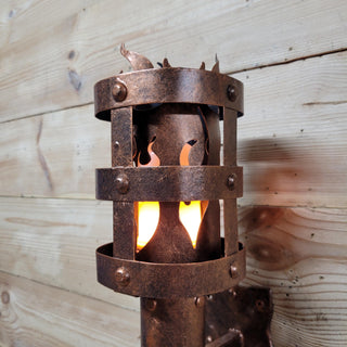 Medieval Wall Torch Sconce Light – Rustic Flame Lantern, Viking Style Wall Mount Lamp, Iron & Wood Torch Light for Castle, Cosplay Decor