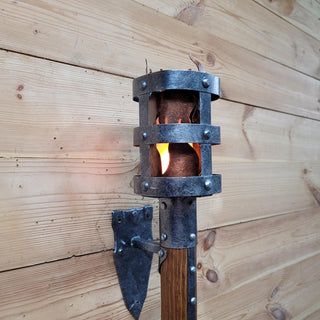 Medieval Wall Torch Sconce Light – Rustic Flame Lantern, Viking Style Wall Mount Lamp, Iron & Wood Torch Light for Castle, Cosplay Decor