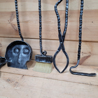 Skull Fireplace Tool Set – Hand Forged Iron Skeleton Ribcage Stand – Gothic, Halloween, Horror Home Decor, Haunted House Tools