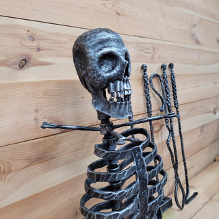 Skull Fireplace Tool Set – Hand Forged Iron Skeleton Ribcage Stand – Gothic, Halloween, Horror Home Decor, Haunted House Tools