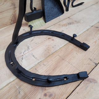Horse Fireplace Tool Set – Hand Forged Wrought Iron Fire Tools – Equestrian Decor with Horse Head Handles – Rustic Barn Style Gift