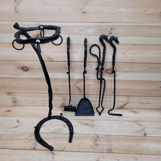 Horse Fireplace Tool Set – Hand Forged Wrought Iron Fire Tools – Equestrian Decor with Horse Head Handles – Rustic Barn Style Gift