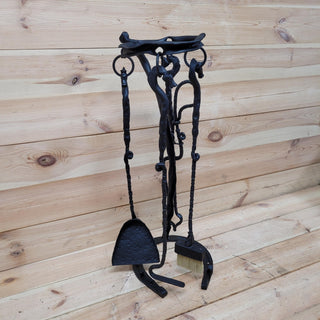 Horse Fireplace Tool Set – Hand Forged Wrought Iron Fire Tools – Equestrian Decor with Horse Head Handles – Rustic Barn Style Gift