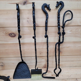 Horse Fireplace Tool Set – Hand Forged Wrought Iron Fire Tools – Equestrian Decor with Horse Head Handles – Rustic Barn Style Gift