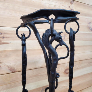Horse Fireplace Tool Set – Hand Forged Wrought Iron Fire Tools – Equestrian Decor with Horse Head Handles – Rustic Barn Style Gift