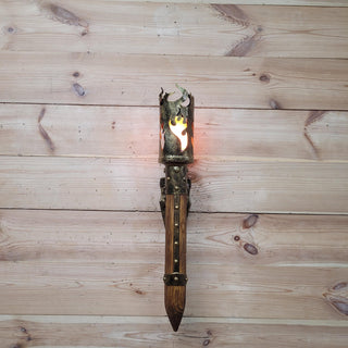 Medieval Wall Torch Sconce Light, Rustic Flame Lantern, Viking Style Wall Mount Lamp, Iron & Wood Torch Light, Tavern or Cosplay Decor