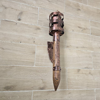 Medieval Wall Torch Sconce Light – Rustic Flame Lantern, Viking Style Wall Mount Lamp, Iron & Wood Torch Light for Castle, Cosplay Decor