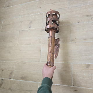 Hand Forged Medieval Wall Torch: Rustic Iron & Wood Sconce