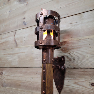 Medieval Wall Torch Sconce Light – Rustic Flame Lantern, Viking Style Wall Mount Lamp, Iron & Wood Torch Light for Castle, Cosplay Decor