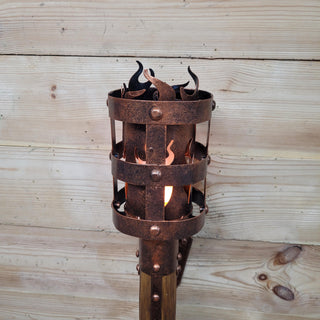 Medieval Wall Torch Sconce Light – Rustic Flame Lantern, Viking Style Wall Mount Lamp, Iron & Wood Torch Light for Castle, Cosplay Decor