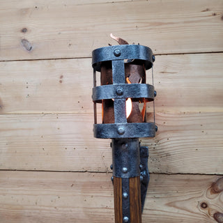 Medieval Wall Torch Sconce Light – Rustic Flame Lantern, Viking Style Wall Mount Lamp, Iron & Wood Torch Light for Castle, Cosplay Decor