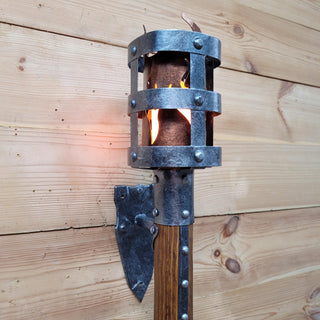 Medieval Wall Torch Sconce Light – Rustic Flame Lantern, Viking Style Wall Mount Lamp, Iron & Wood Torch Light for Castle, Cosplay Decor