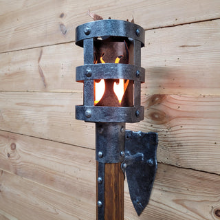 Medieval Wall Torch Sconce Light – Rustic Flame Lantern, Viking Style Wall Mount Lamp, Iron & Wood Torch Light for Castle, Cosplay Decor