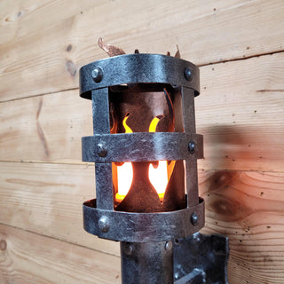 Medieval Wall Torch Sconce Light – Rustic Flame Lantern, Viking Style Wall Mount Lamp, Iron & Wood Torch Light for Castle, Cosplay Decor