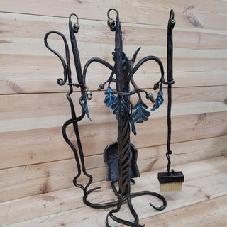 Wrought Iron Fireplace Tool Set with Oak Leaves and Acorns – Hand Forged Fire Tools