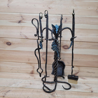 Wrought Iron Fireplace Tool Set with Oak Leaves and Acorns – Hand Forged Fire Tools