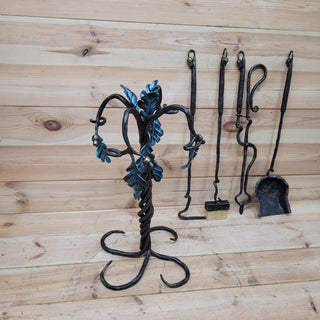 Wrought Iron Fireplace Tool Set with Oak Leaves and Acorns – Hand Forged Fire Tools