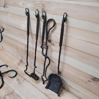 Wrought Iron Fireplace Tool Set with Oak Leaves and Acorns – Hand Forged Fire Tools