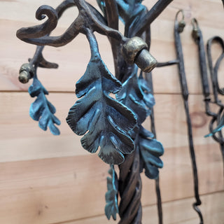 Wrought Iron Fireplace Tool Set with Oak Leaves and Acorns – Hand Forged Fire Tools
