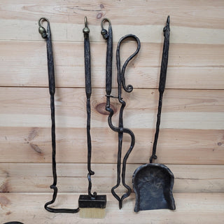 Wrought Iron Fireplace Tool Set with Oak Leaves and Acorns – Hand Forged Fire Tools