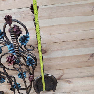 Wrought Iron Fireplace Tool Set with Forged Roses – Handmade Romantic Hearth Decor