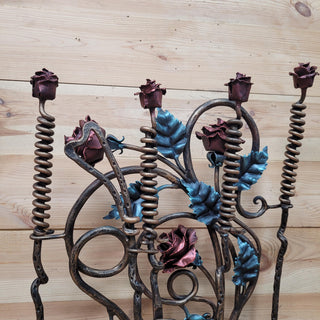 Wrought Iron Fireplace Tool Set with Forged Roses – Handmade Romantic Hearth Decor