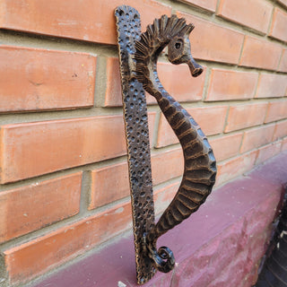 Hand Forged Seahorse Door Handle – Wrought Iron Pull Handle – Nautical Door Hardware – Rustic Gate Handle – Blacksmith Made