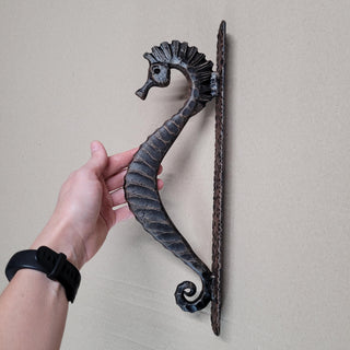 Hand Forged Seahorse Door Handle – Wrought Iron Pull Handle – Nautical Door Hardware – Rustic Gate Handle – Blacksmith Made