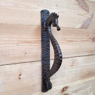 Hand Forged Seahorse Door Handle – Wrought Iron Pull Handle – Nautical Door Hardware – Rustic Gate Handle – Blacksmith Made