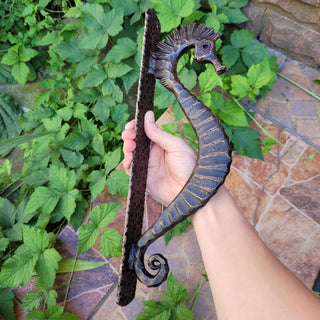 Hand Forged Seahorse Door Handle – Wrought Iron Pull Handle – Nautical Door Hardware – Rustic Gate Handle – Blacksmith Made