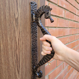 Hand Forged Seahorse Door Handle – Wrought Iron Pull Handle – Nautical Door Hardware – Rustic Gate Handle – Blacksmith Made
