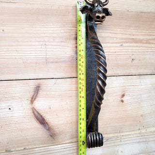 Hand-Forged Wrought Iron Cow Head Door Handle Barn Door Pull Farmhouse Decor Rustic Animal Handle for Cabin, Barn, or Shed