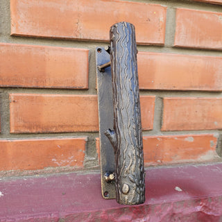 Hand Forged Log Door Handle – Wrought Iron Rustic Pull – Tree Trunk Style Handle for Gate, Barn Door, Cabin – Blacksmith Made