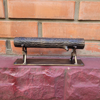 Hand Forged Log Door Handle – Wrought Iron Rustic Pull – Tree Trunk Style Handle for Gate, Barn Door, Cabin – Blacksmith Made