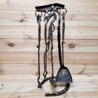 Horse Fireplace Tool Set – Hand Forged Wrought Iron Fire Tools – Equestrian Decor with Horse Head Handles – Rustic Barn Style Gift