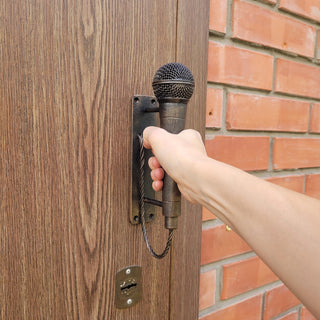 Hand Forged Microphone Door Handle. Unique Wrought Iron Door Pull. Music Lover Gift. Rustic Heavy Duty Handle for Front Door