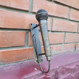 Hand Forged Microphone Door Handle. Unique Wrought Iron Door Pull. Music Lover Gift. Rustic Heavy Duty Handle for Front Door
