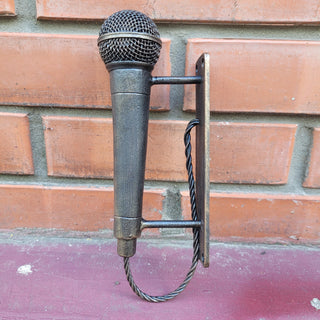 Hand Forged Microphone Door Handle. Unique Wrought Iron Door Pull. Music Lover Gift. Rustic Heavy Duty Handle for Front Door