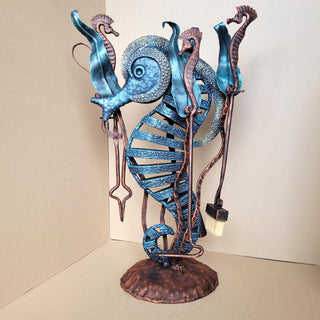 Hand forged seahorse fire tools with stand