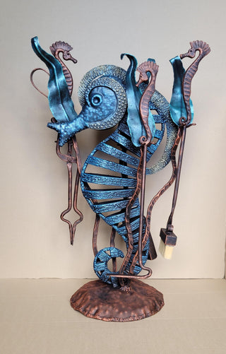 Nautical seahorse design fireplace tools