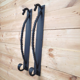 Pair of Wrought Iron Horse Door Handles – 24&quot; (61 cm) Rustic Heavy Duty Pulls, Handmade Blacksmith Hardware for Barn, Gate, Entry Doors