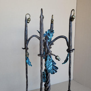 Wrought Iron Fireplace Tool Set with Oak Leaves and Acorns – Hand Forged Fire Tools