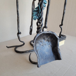 Wrought Iron Fireplace Tool Set with Oak Leaves and Acorns – Hand Forged Fire Tools