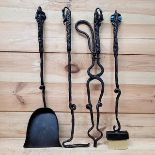 Hand Forged Fireplace Tool Set Birds Wrought Iron Hearth Tools with Stand Fireplace Poker Tongs Shovel Brush Rustic Cabin Fireplace Decor