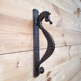Hand Forged Seahorse Door Handle – Wrought Iron Pull Handle – Nautical Door Hardware – Rustic Gate Handle – Blacksmith Made