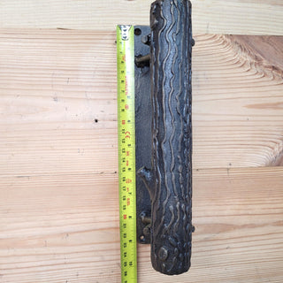 Hand Forged Log Door Handle – Wrought Iron Rustic Pull – Tree Trunk Style Handle for Gate, Barn Door, Cabin – Blacksmith Made