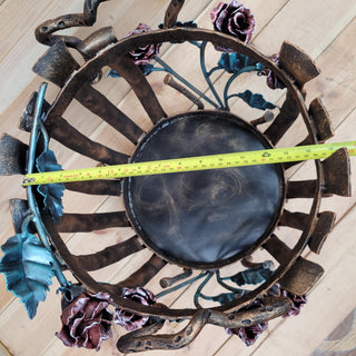 Wrought Iron Firewood Rack – Hand Forged Log Holder with Roses – Rustic Fireplace Wood Storage – Indoor/Outdoor Log Basket
