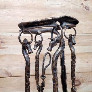Horse Fireplace Tool Set – Hand Forged Wrought Iron Fire Tools – Equestrian Decor with Horse Head Handles – Rustic Barn Style Gift