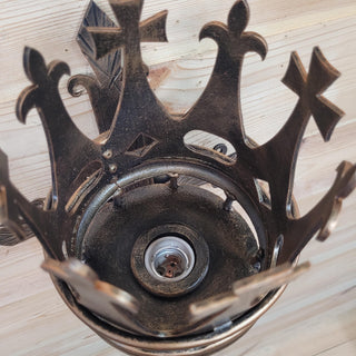 Hand Forged Wall Torch Sconce with Crown. Medieval Rustic Iron Wall Lamp. Gothic Castle Lighting. Wrought Iron Candle Style Light